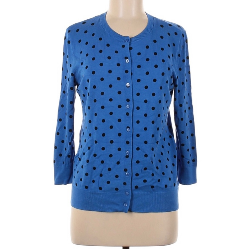 Ellen Tracy size L blue with black poki dots  sweater